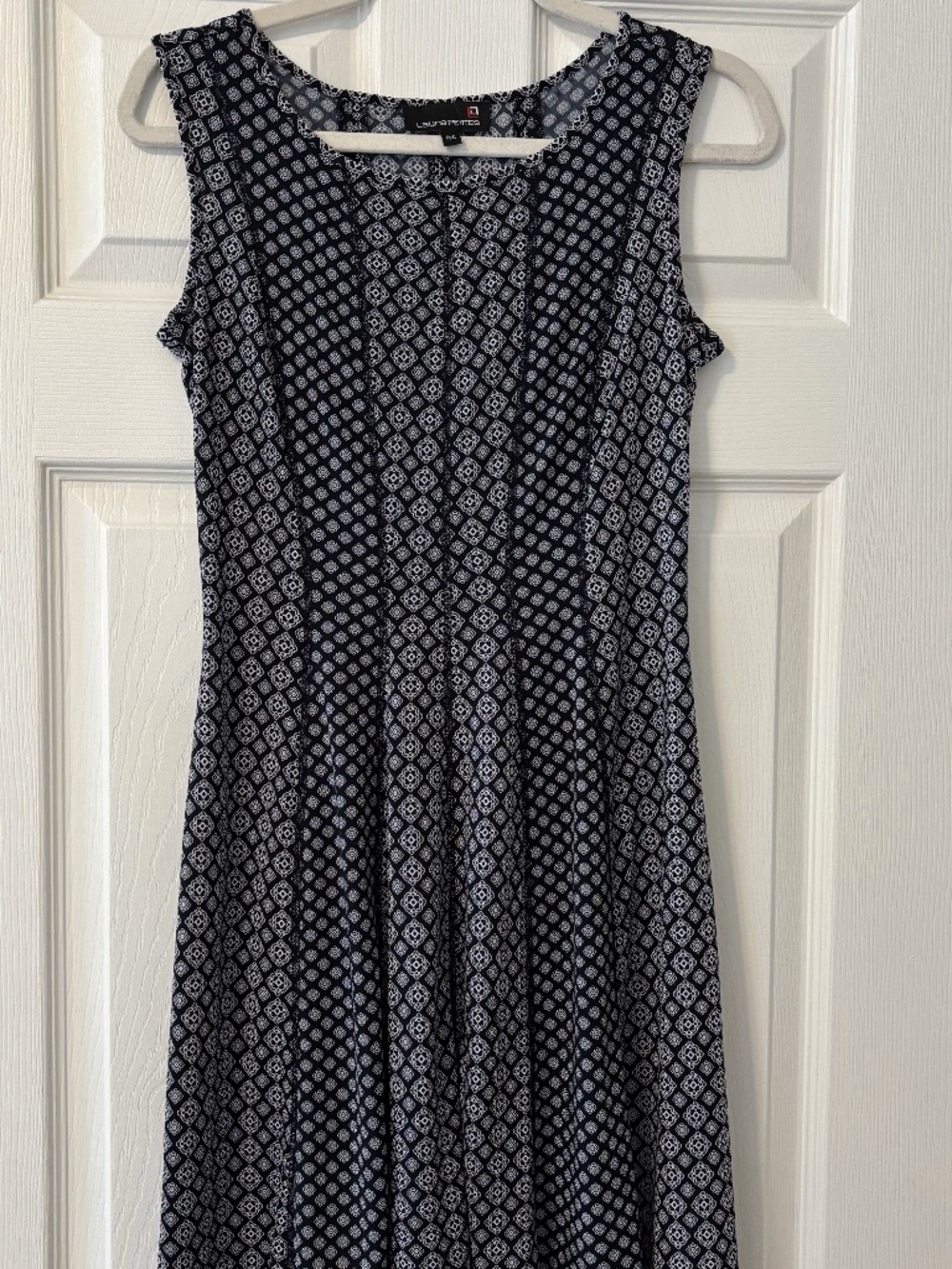 Laura Petites Sleeveless A-Line Dress - Dark Blue & White - Small